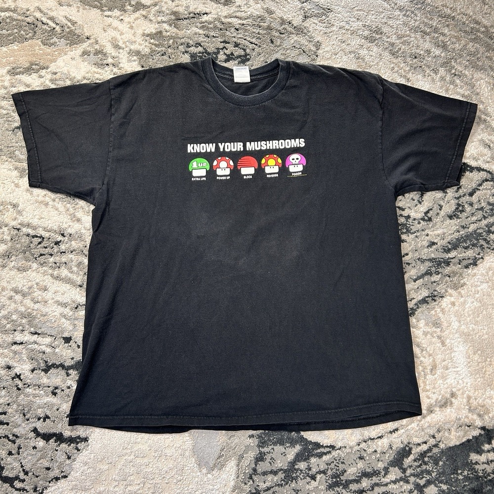 Vintage Y2K 2003‎ Nintendo Super Mario T Shirt Know Your Mushrooms Gaming Sz XXL